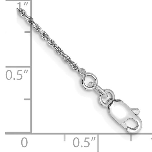 14kt White Gold 9 inch 1.15mm Diamond-cut Machine Made Rope with Lobster Clasp Chain Anklet