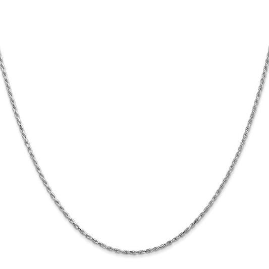 14KT White Gold 24 inch 1.3mm Diamond-cut Machine Made Rope with Lobster Clasp Chain Chain