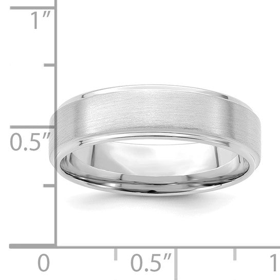 14kt White Gold 6mm Heavyweight Comfort Fit Brushed Satin/Polished Stepped Edge Wedding Band Size 13