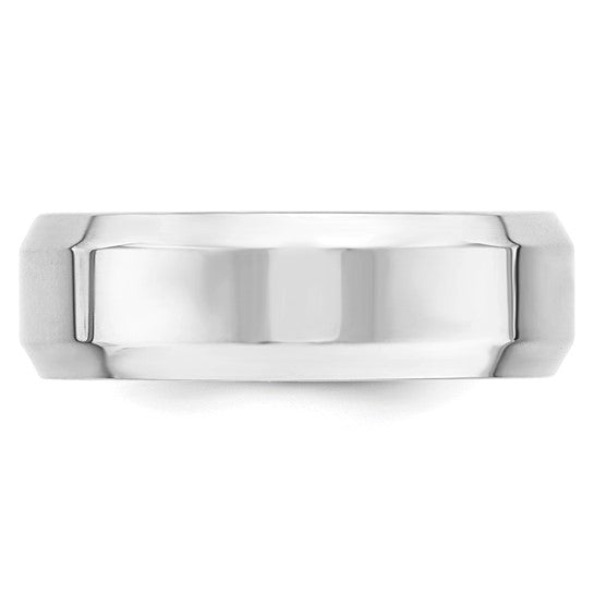 14kt White Gold 7mm Beveled Edge Comfort Fit Wedding Band Size 9