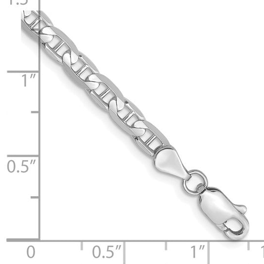 14KT White Gold 3.75mm Concave Anchor with Lobster Clasp Bracelet