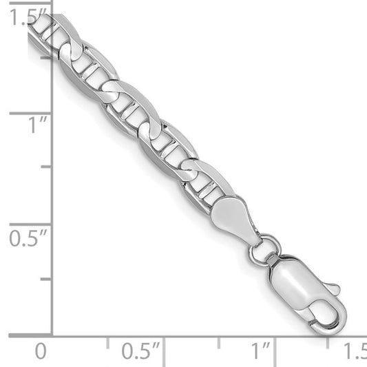 14KT White Gold 7 inch 4.5mm Concave Anchor with Lobster Clasp Bracelet