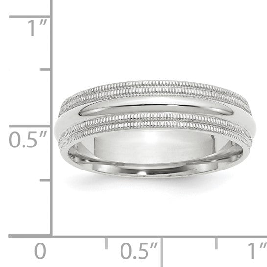 10kt White Gold 6mm Double Milgrain Comfort Fit Wedding Band Size 9.5