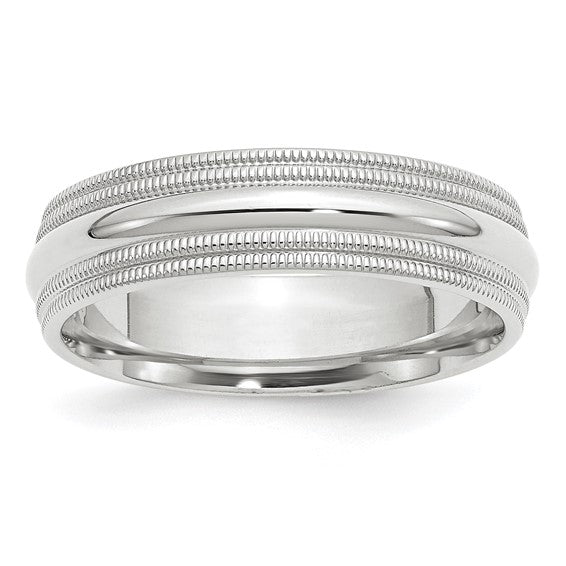 10kt White Gold 6mm Double Milgrain Comfort Fit Wedding Band Size 9.5