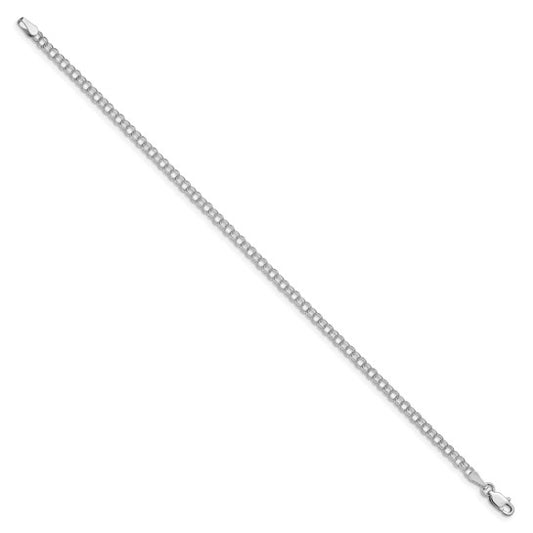 14kt White Gold 3mm Solid Double Link Charm Bracelet