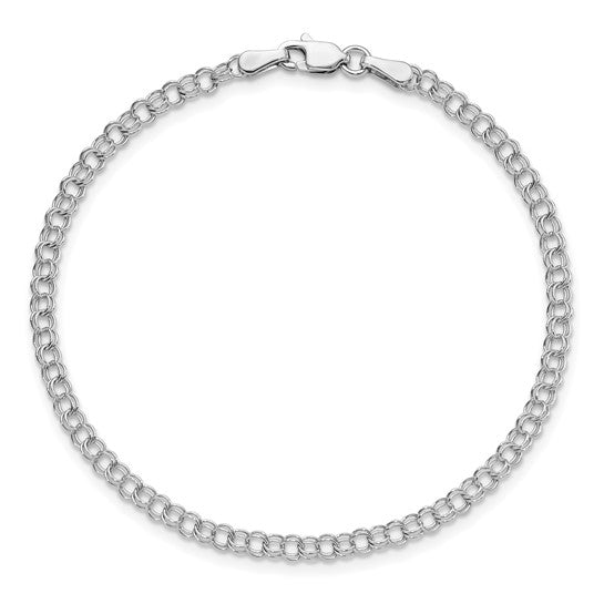 14kt White Gold 3mm Solid Double Link Charm Bracelet