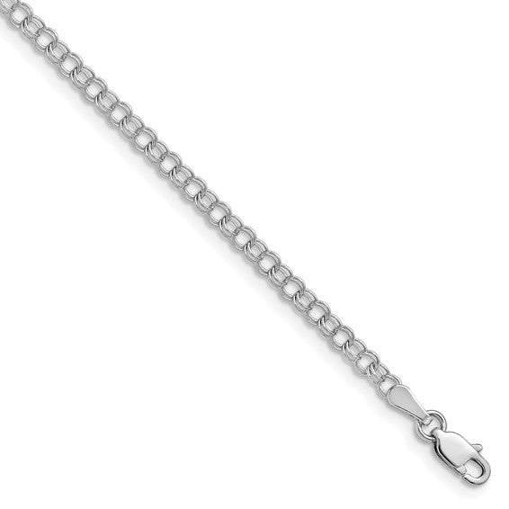14kt White Gold 3mm Solid Double Link Charm Bracelet