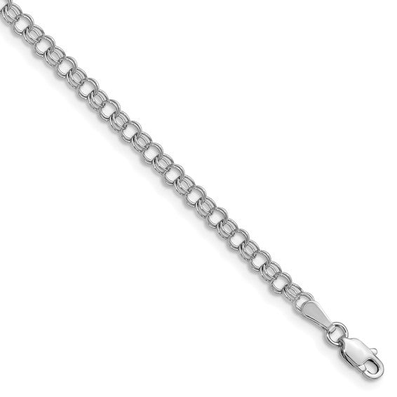 14kt White Gold 3.5mm Solid Double Link Charm Bracelet