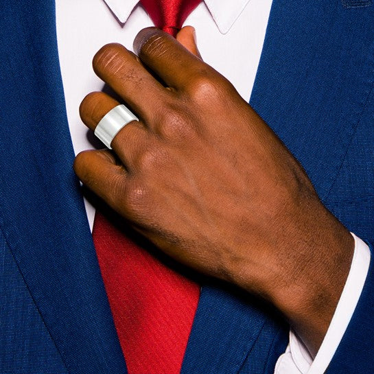 14kt White Gold 12mm Standard Weight Flat Comfort Fit Wedding Band Size 6.5