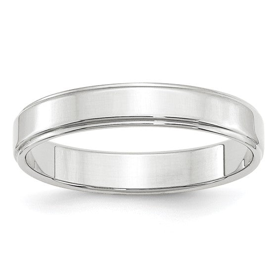 14kt White Gold 4mm Flat with Step Edge Wedding Band Size 5