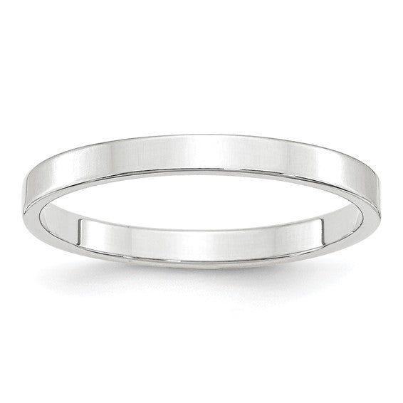 10kt White Gold 2.5mm Lightweight Flat Wedding Band Size 14