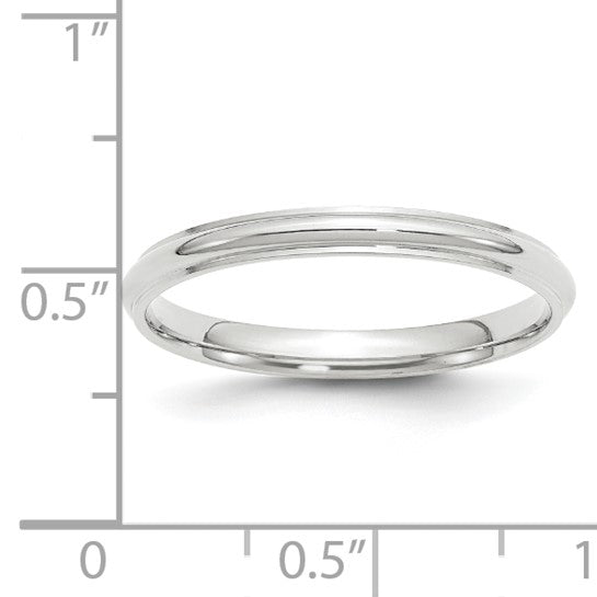 10kt White Gold 2.5mm Half Round with Edge Wedding Band Size 5