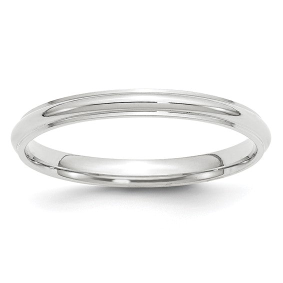 10kt White Gold 2.5mm Half Round with Edge Wedding Band Size 5
