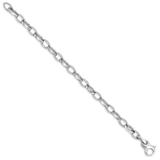 14KT White Gold 8.5 inch 6.6mm Hand Polished and Satin Fancy Link with Fancy Lobster Clasp Bracelet