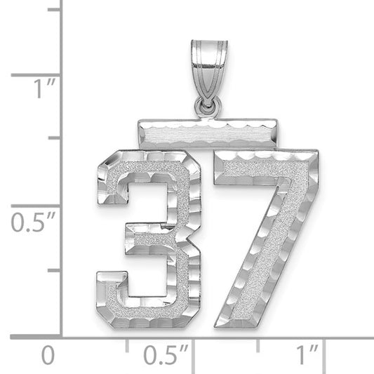 14kt White Gold Large Brushed Diamond-cut Number 37 Charm