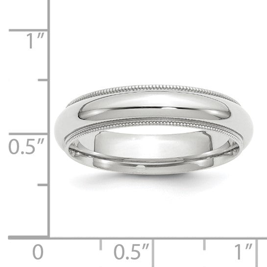 10kt White Gold 5mm Milgrain Half Round Comfort Fit Wedding Band Size 9