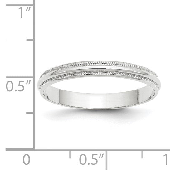 14kt White Gold 3mm Lightweight Milgrain Half Round Wedding Band Size 9