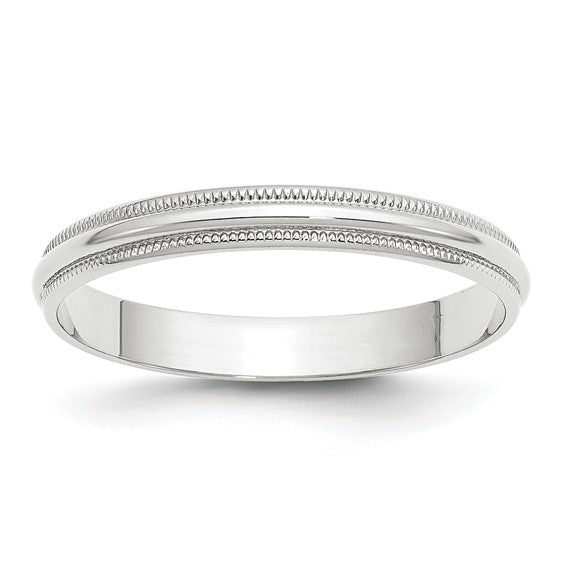 14kt White Gold 3mm Lightweight Milgrain Half Round Wedding Band Size 9