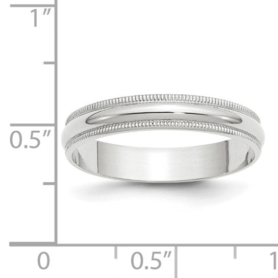 14kt White Gold 4mm Lightweight Milgrain Half Round Wedding Band Size 10