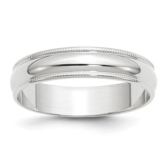 14kt White Gold 5mm Lightweight Milgrain Half Round Wedding Band Size 11