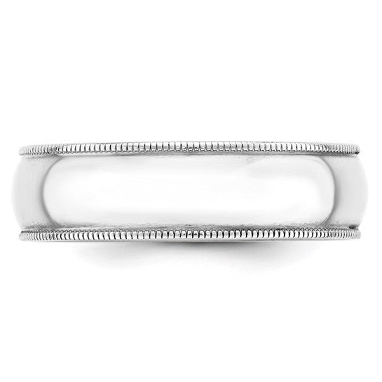 14kt White Gold 6mm Lightweight Milgrain Half Round Wedding Band Size 9