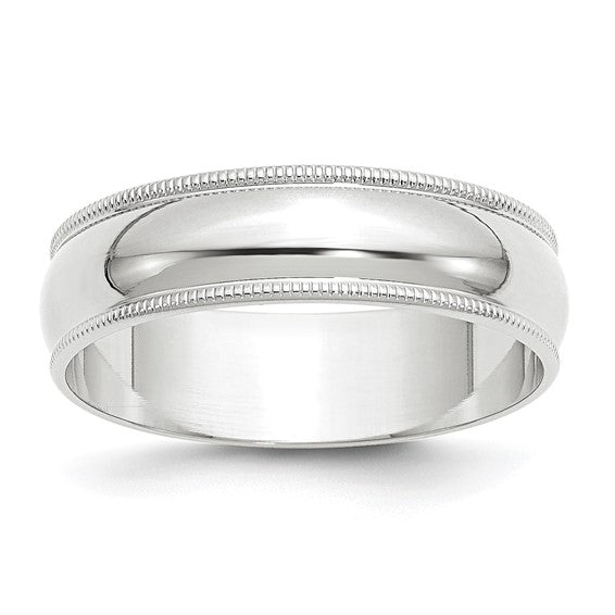 14kt White Gold 6mm Lightweight Milgrain Half Round Wedding Band Size 9