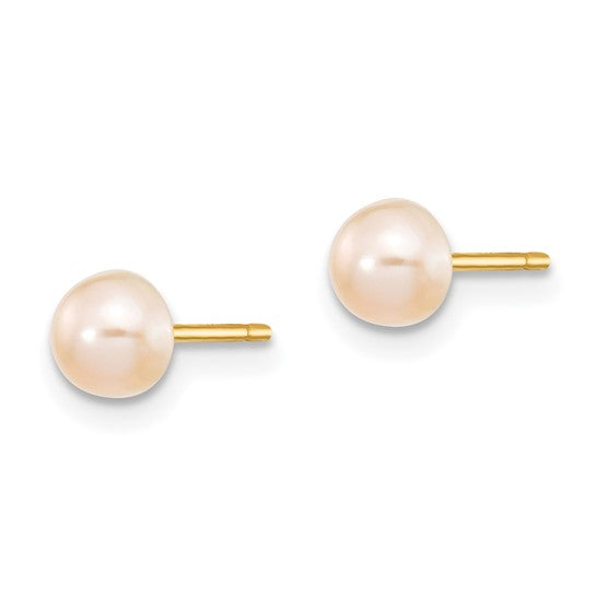 14kt Yellow Gold 4-5mm Pink Freshwater Cultured Button Pearl Stud Post Earrings