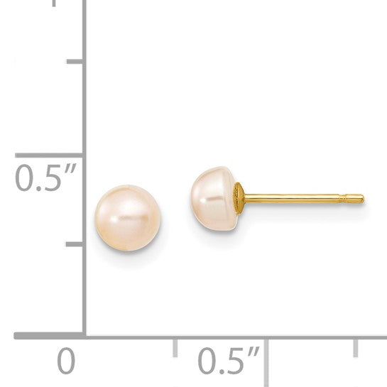 14kt Yellow Gold 4-5mm Pink Freshwater Cultured Button Pearl Stud Post Earrings