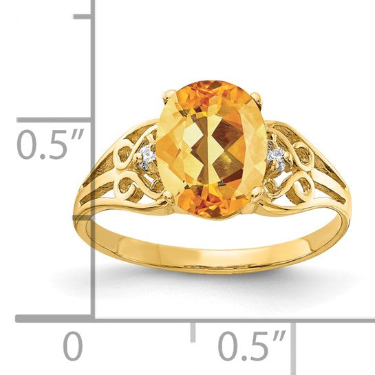 14kt Yellow Gold 9x7mm Oval Citrine AAA Diamond ring