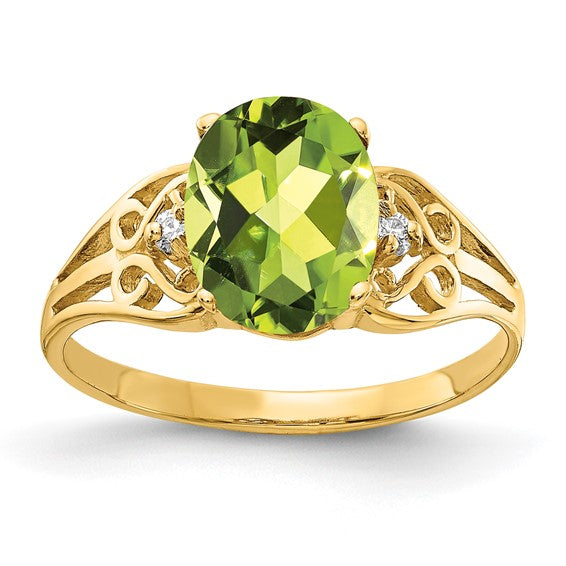 14kt Yellow Gold 9x7mm Oval Peridot A Diamond ring