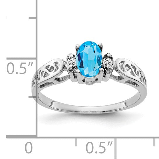 14kt White Gold 6x4mm Oval Blue Topaz A Diamond ring