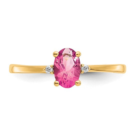14kt Yellow Gold Diamond & Pink Tourmaline Birthstone Ring