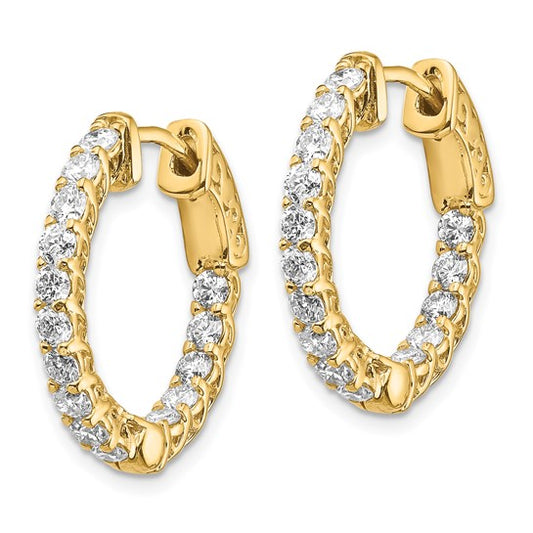 14kt Yellow Gold Diamond Round Hoop w/Safety Clasp Earrings