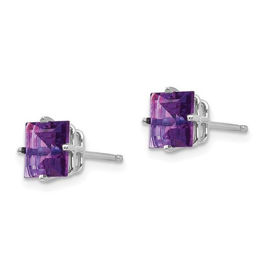 14kt White Gold 6mm Princess Cut Amethyst Earrings