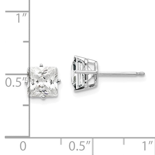 14kt White Gold 6mm Princess Cut Cubic Zirconia Earrings