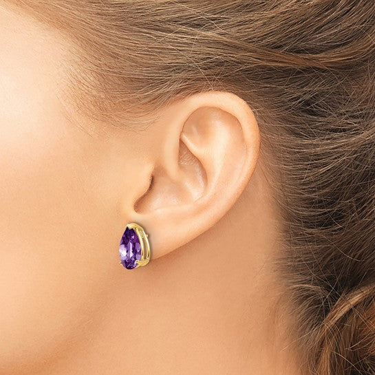 14kt Yellow Gold Amethyst Pear Stud Earrings
