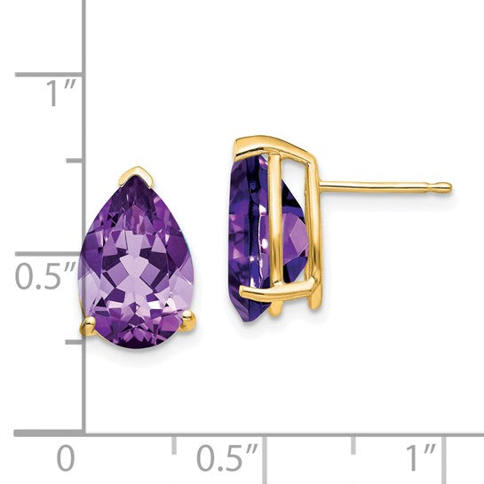 14kt Yellow Gold Amethyst Pear Stud Earrings