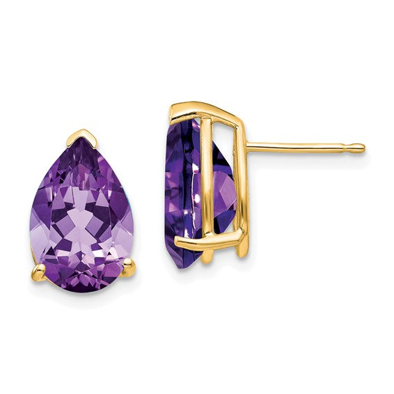 14kt Yellow Gold Amethyst Pear Stud Earrings