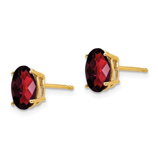 14kt Yellow Gold 8x6mm Oval Garnet Checker Earrings