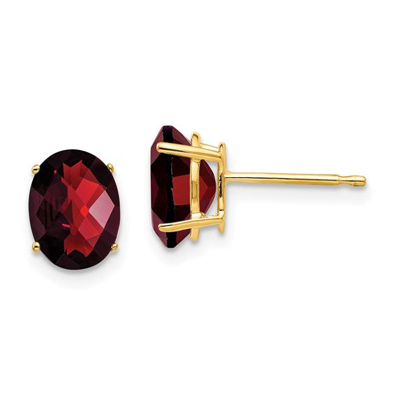 14kt Yellow Gold 8x6mm Oval Garnet Checker Earrings