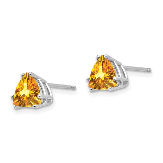 14kt White Gold Citrine Trillion Stud Earrings