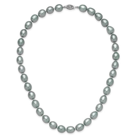 14kt White Gold 8-9mm Grey Rice Freshwater Cultured Pearl 18 inch Necklace