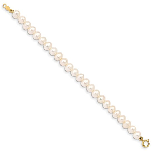 14kt Yellow Gold Madi K 4-5mm White Egg Shape Freshwater Cultured Pearl 5 inch Bracelet