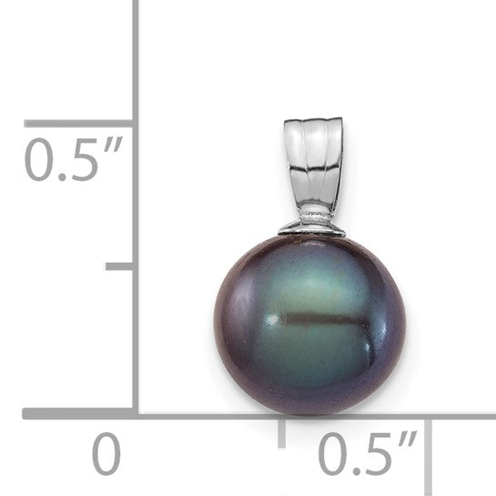 14KT White Gold 8-9mm Black Round Freshwater Cultured Pearl Pendant