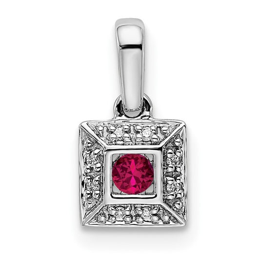 14KT White Gold Family Jewelry Synthetic Stone & Diamond Set Pendant
