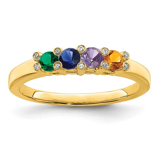 14KT Yellow Gold Family Jewelry Genuine Stone & Diamond Set Ring