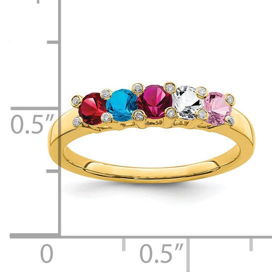 14KT Yellow Gold Family Jewelry Genuine Stone & Diamond Set Ring