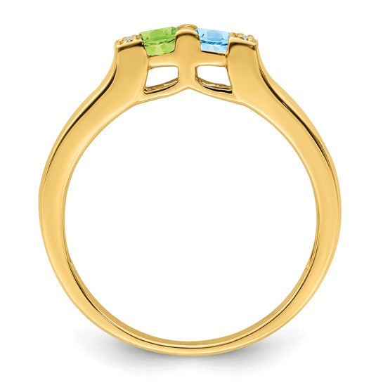 14KT Yellow Gold Family Jewelry Synthetic Stone & Diamond Set Ring