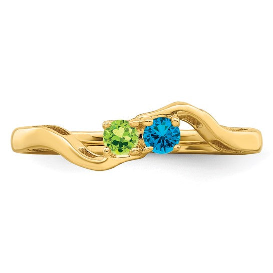 14kt Yellow Gold Genuine 2 Stone Mother's Ring
