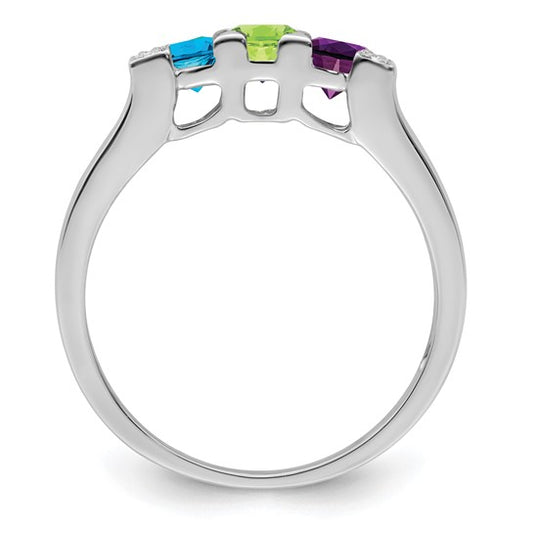 14KT White Gold Family Jewelry Synthetic Stone & Diamond Set Ring